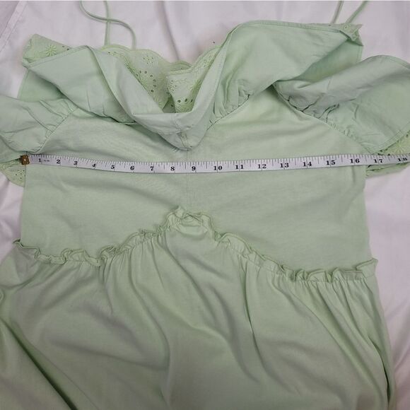 ZARA‎ mint green eyelet lace relaxed voluminous midi dress L - Picture 8 of 10